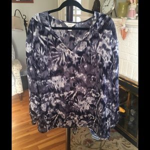 Navy/white hooded long sleeved polyester blouse